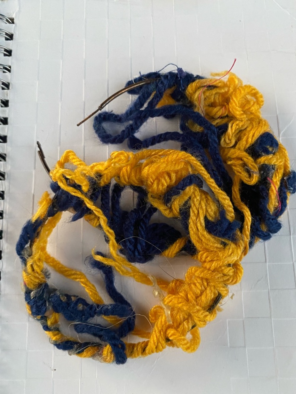 Handmade Yellow and Navy Blue Crochet Hoop Earrings